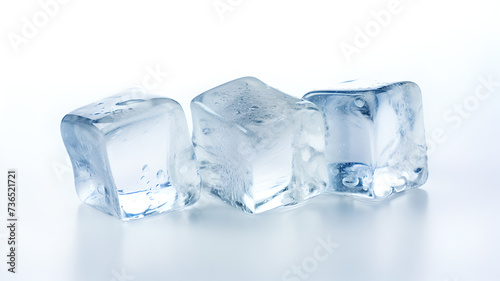 close up of three ice cubes on white background