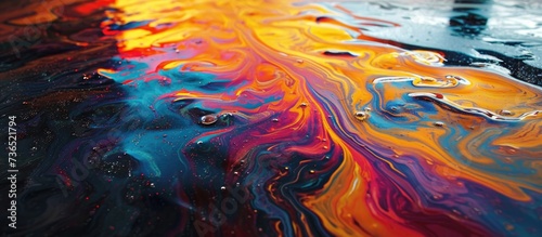 Vibrant spill of oil on the floor