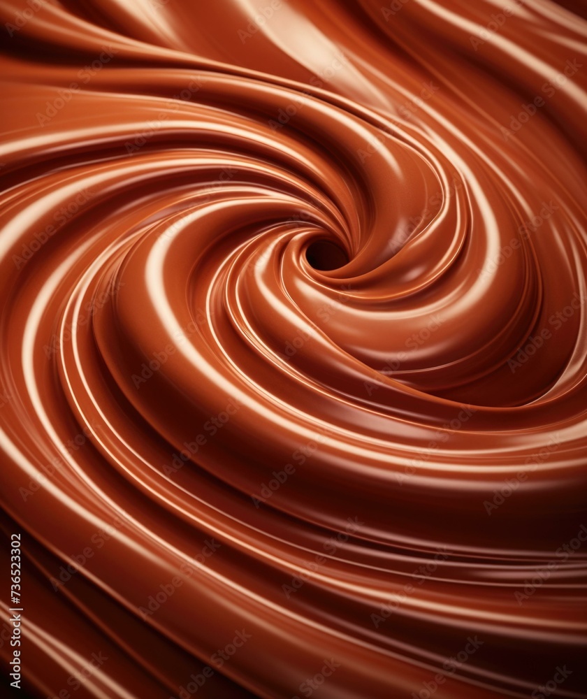 A swirl of chocolate on a dark background. Generative AI. A swirl of chocolate on a dark background. Generative AI.