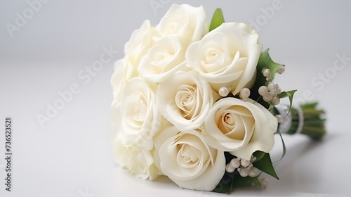 Bridal bouquet of white rose on white background