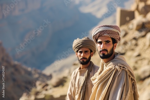 adult arabs sitting on the top of a mountain