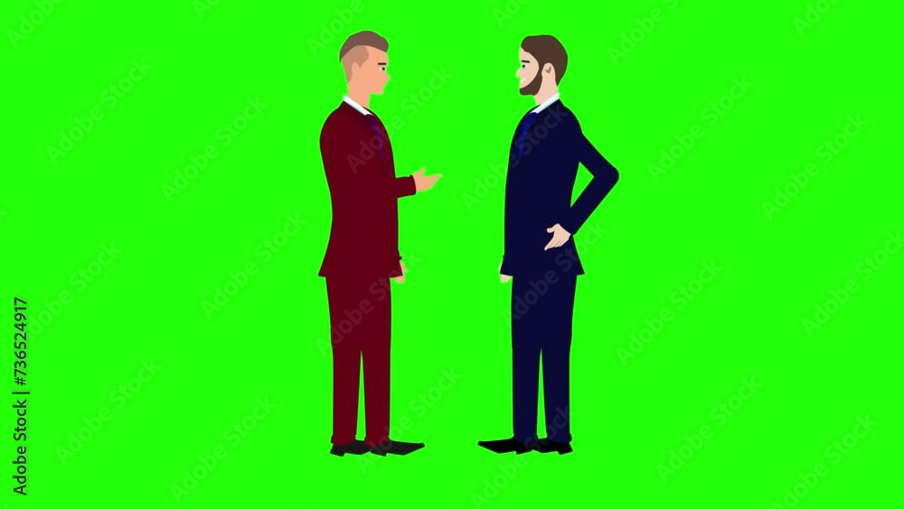 Animation of two business man character talking each other on green screen chroma key Animation of two business man character talking each other on green screen chroma key