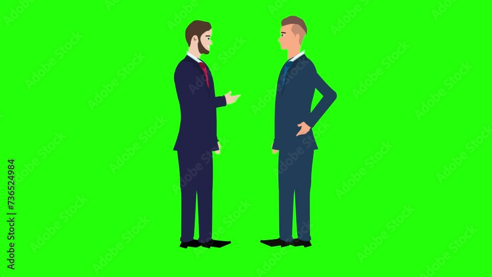 Animation of two business man character talking each other on green screen chroma key Animation of two business man character talking each other on green screen chroma key