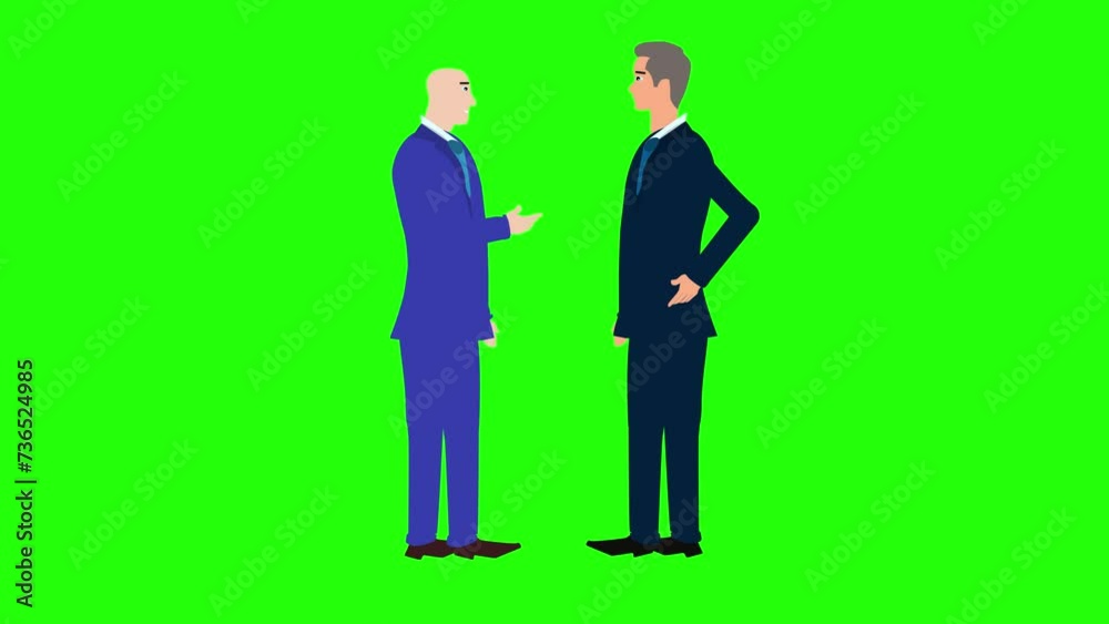 Animation of two business man character talking each other on green screen chroma key Animation of two business man character talking each other on green screen chroma key