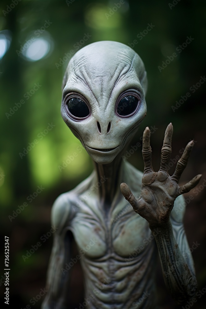 alien greets us by raising his hand