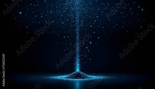 Blue particles rising from a central point on a dark background, resembling a digital or cosmic phenomenon photo