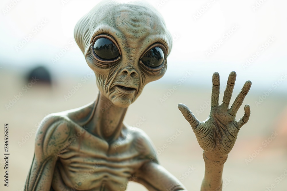alien greets us by raising his hand