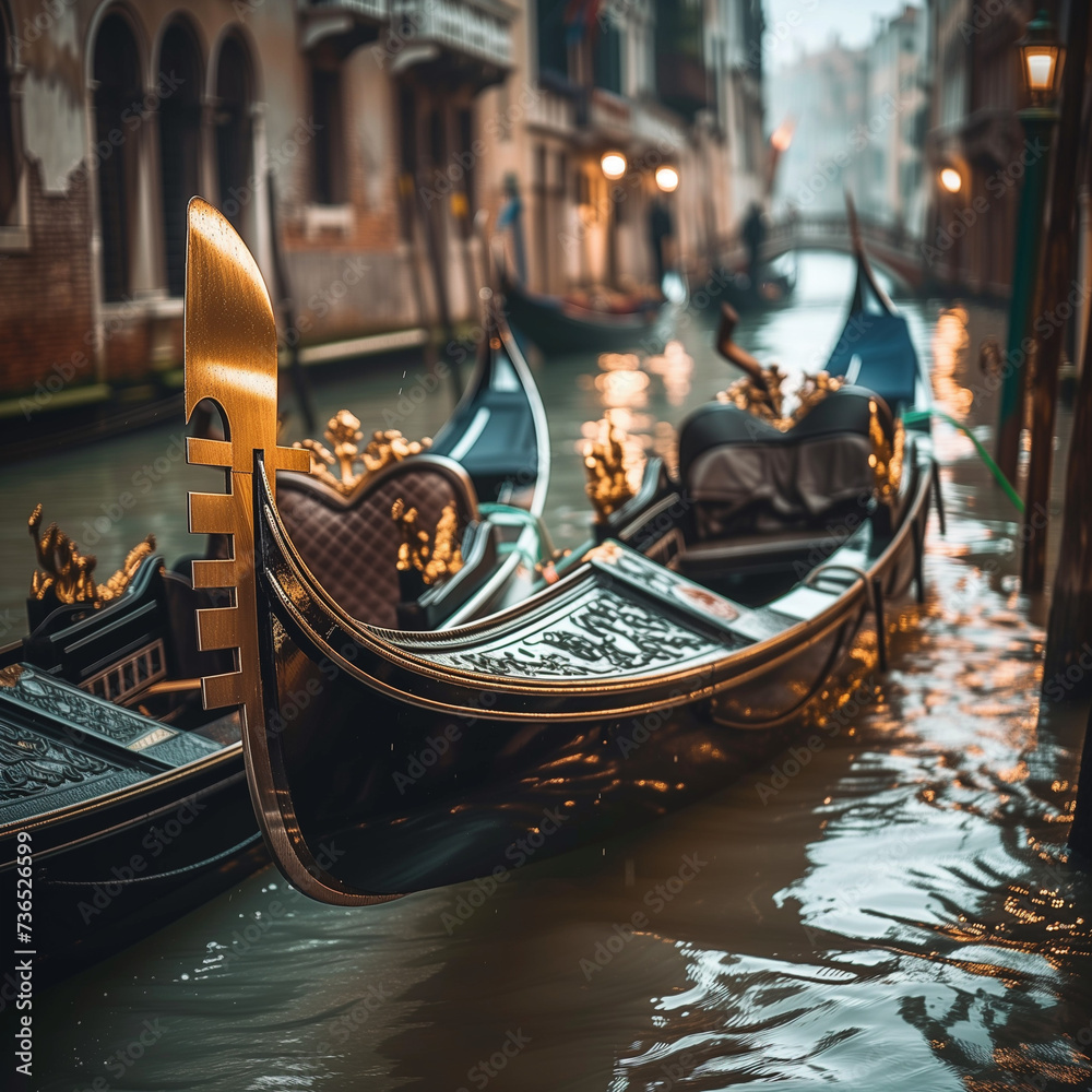 Venice Gondolas on a Serene Canal at Dusk - obrazy, fototapety, plakaty 