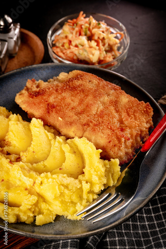 Fried cod fillet served.
