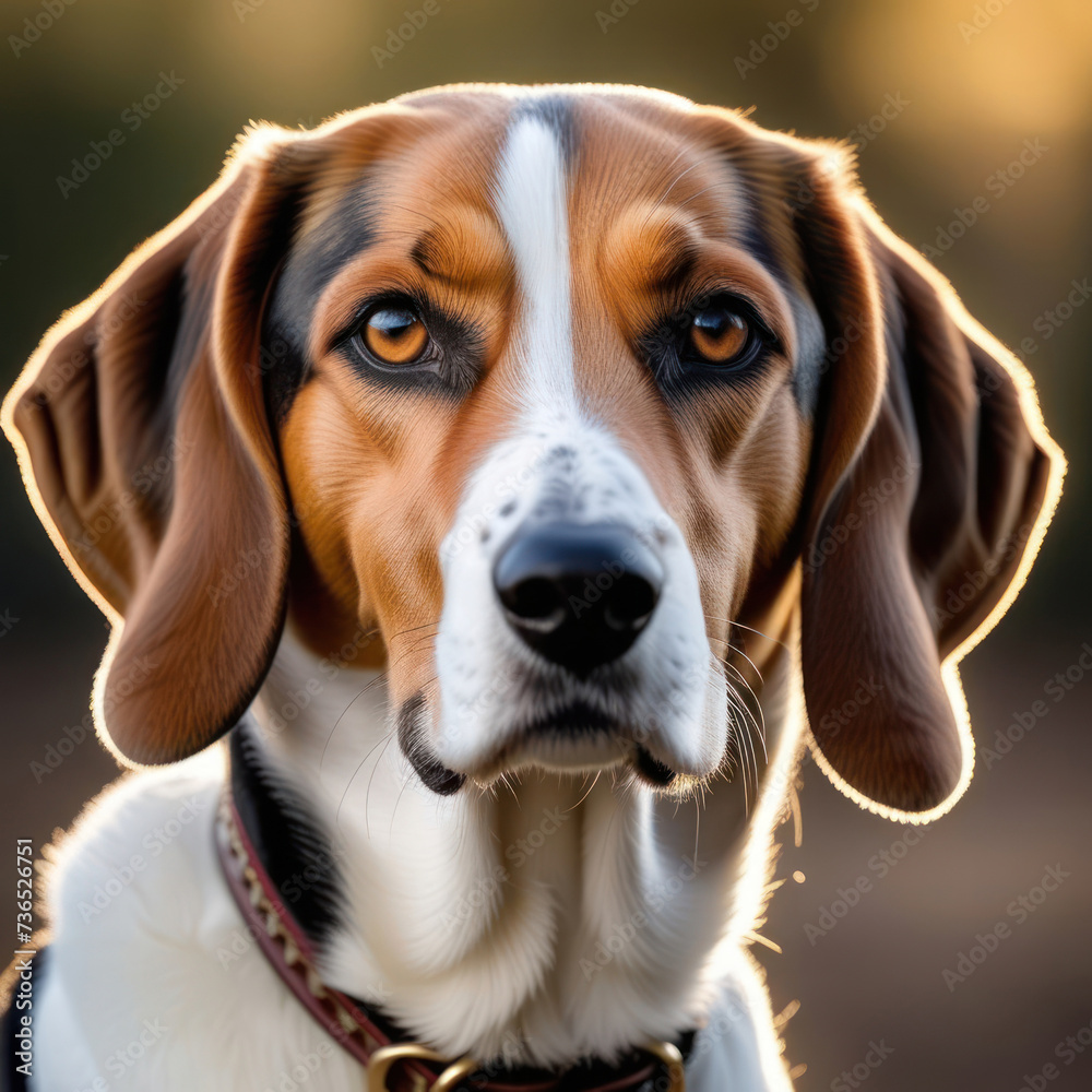 Portrait of the dog breed American Foxhound in a public park. Generative AI