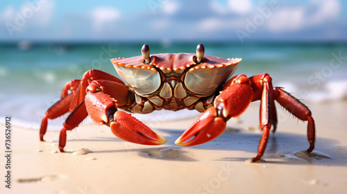 Magnificent crab on the beach, blurred sea background © brillianata