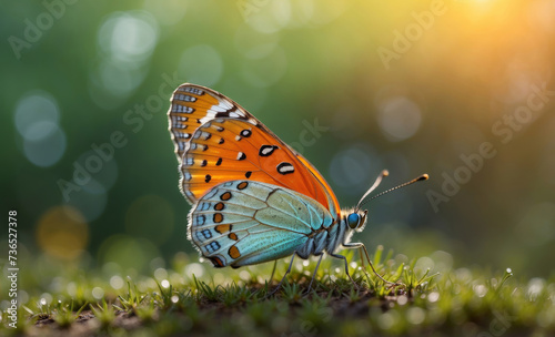 A beautiful butterfly sitting on top of a moss covered ground