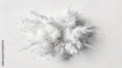 A sensational explosion of white powder erupts against a pristine white background, creating a mesmerizing visual display. This dynamic and captivating stock image captures the sheer force a