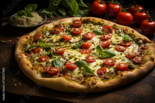 Pizza pesto. Sauce herb food. Generate AI