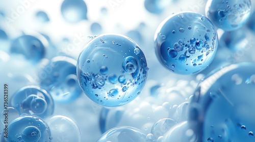 Floating Blue Bubbles in the Air. Generative AI.