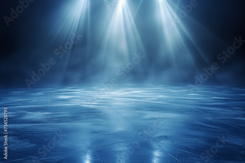 ice background.Empty ice rink illuminated by spotlights