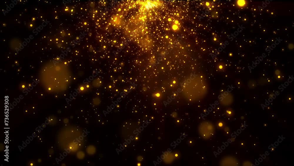 4K gold particles background is a motion graphic. Premium gold particles keep moving forward, gold particle streaks fall, perfect for awards, movies, weddings and openings.