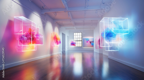 Virtual museum. AI and Augmented Reality . Art installations in the gallery photo