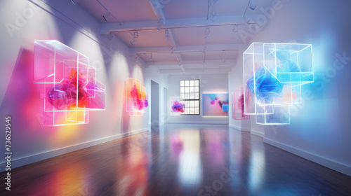 Virtual museum. AI and Augmented Reality . Art installations in the gallery