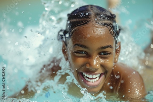 joyful african american girl swimming in the pool © Jorge Ferreiro