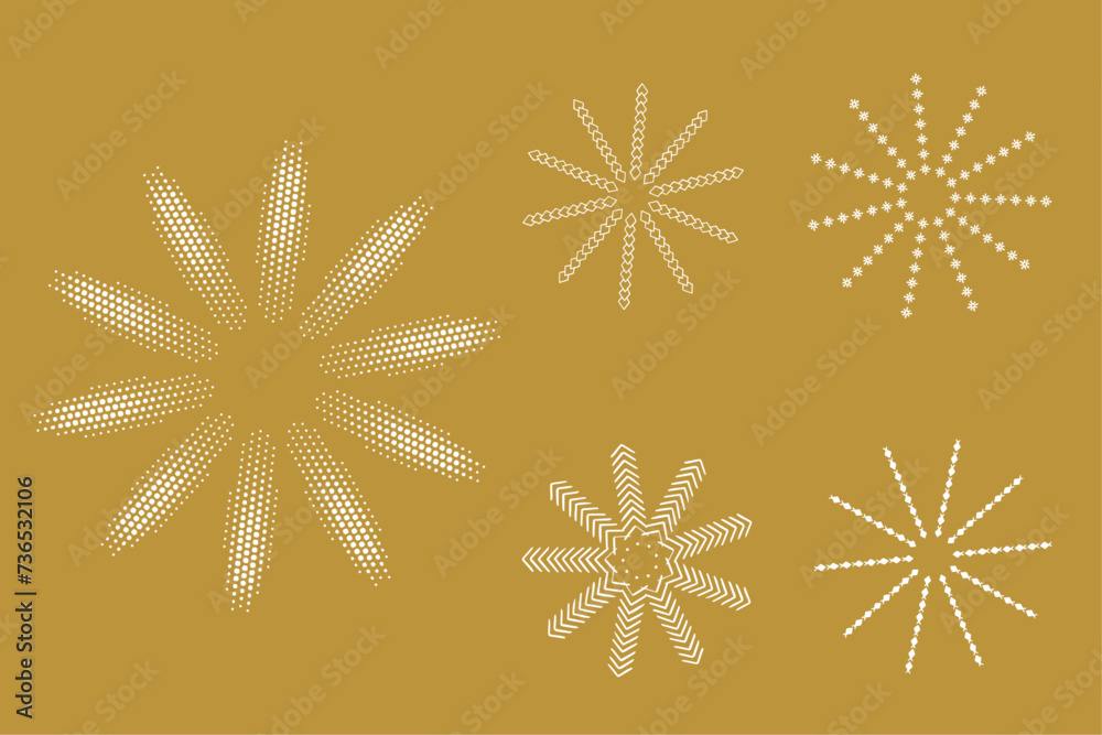 Fototapeta premium Vintage sunburst starburst radial sunset beams vector set. Radial sunburst stripes background. Bursting sun rays fireworks vector illustration. Set of thin line sun rays.
