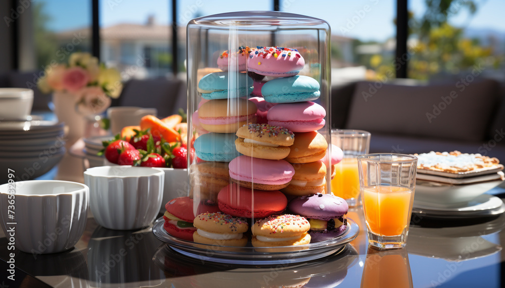 Sweet food, gourmet dessert, indulgence on a plate generated by AI Sweet food, gourmet dessert, indulgence on a plate generated by AI