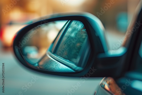 Side view car mirror with reflection