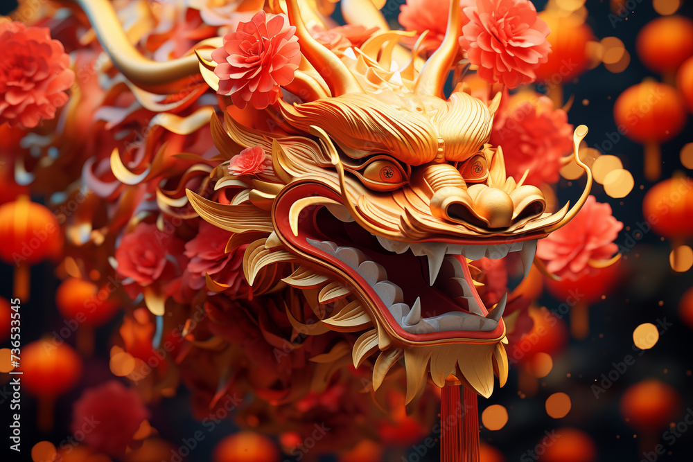 Chinese New Year festivity And celebration Dragon PNG With lanterns