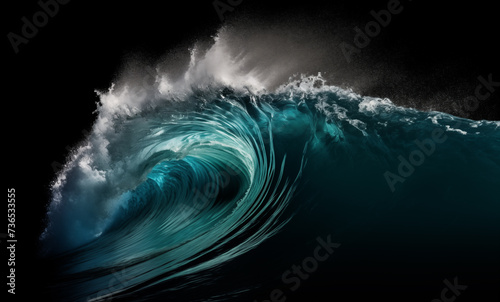 Ocean water wave Splash isolated on a black background - Abstract aqua Beach Wave Tsunami Sea