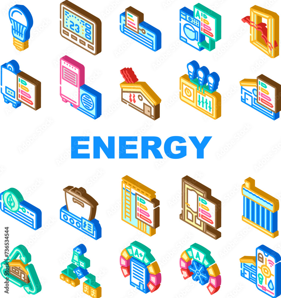energy efficient technology home icons set vector
