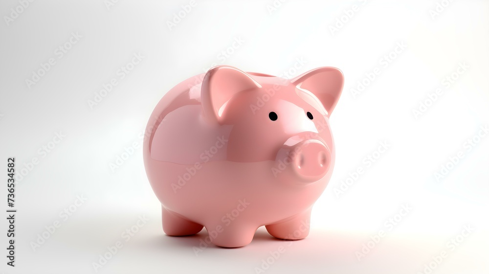 Blush Piggy Bank on a white Background. Business Template with Copy Space