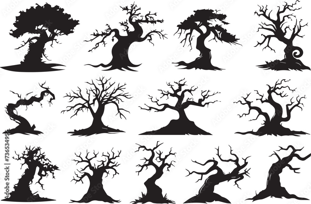 Set Trees. Hand drawn vector illustration	