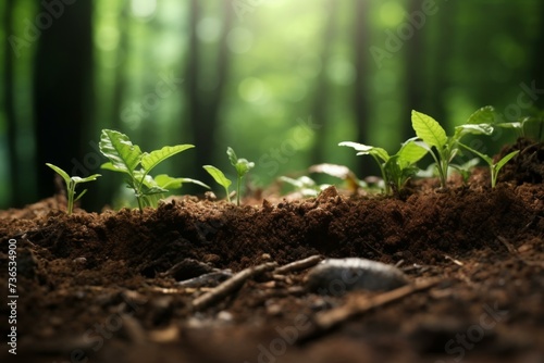 Unspoiled Plant growing forest soil. Sunshine baby. Generate Ai