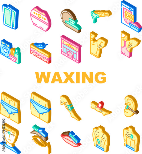 waxing wax hair body beauty icons set vector