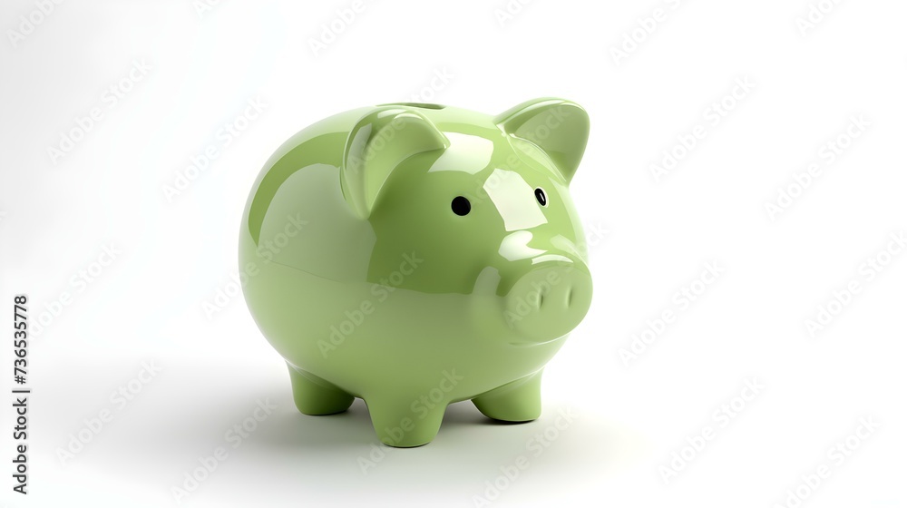 Green Piggy Bank on a white Background. Business Template with Copy Space Green Piggy Bank on a white Background. Business Template with Copy Space