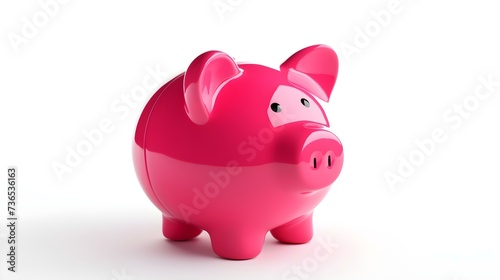 Hot Pink Piggy Bank on a white Background. Business Template with Copy Space