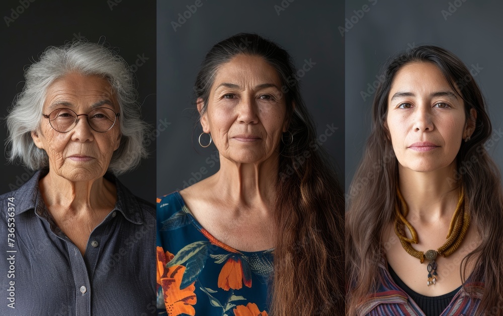 Portraits of the same woman at three life stages: as a girl, an adult, and an elderly. A journey through time. Portraits of the same woman at three life stages: as a girl, an adult, and an elderly. A journey through time.