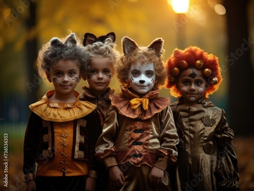 A group of children dressed up in costumes. Generative AI.