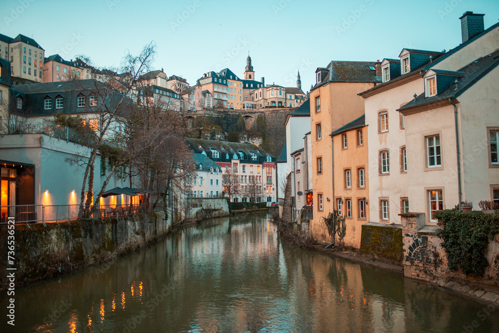 Luxembourg, February 01, 2024: General view from Luxembourg during twilight.