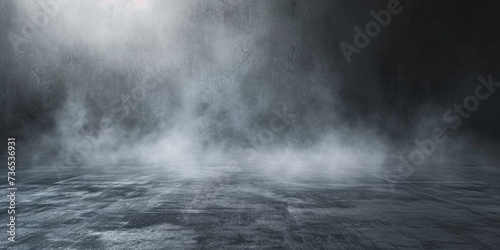 Eerie and mysterious scene with mist covering a textured floor under dim light creating a spooky atmosphere.