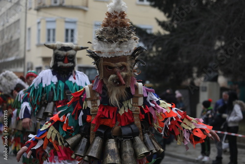 First masquerade festival "Djamala" in Kyustendil, Bulgaria. People with mask called Kukeri dance and perform to scare the evil spirits.
