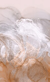 Abstract beige and pearl glitter watercolor horizontal background. Marble texture. Alcohol ink