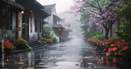 rainy Japanese village streets photo
