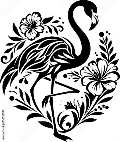 flamingo, bird silhouette flowers ornament decoration, floral vector design. 