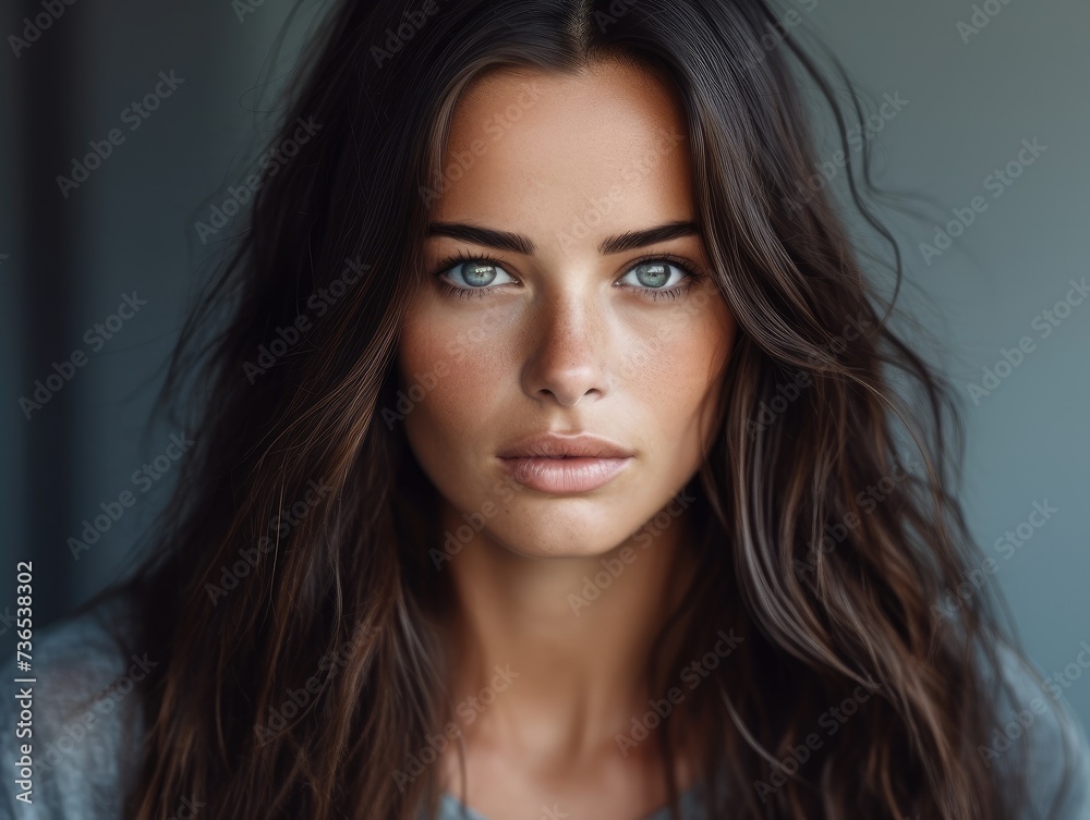 Beautiful woman with long brown hair and blue eyes. Beautiful woman with long brown hair and blue eyes.