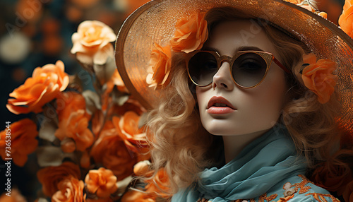 Fashion model with blond hair and sunglasses exudes elegance and sensuality generated by AI