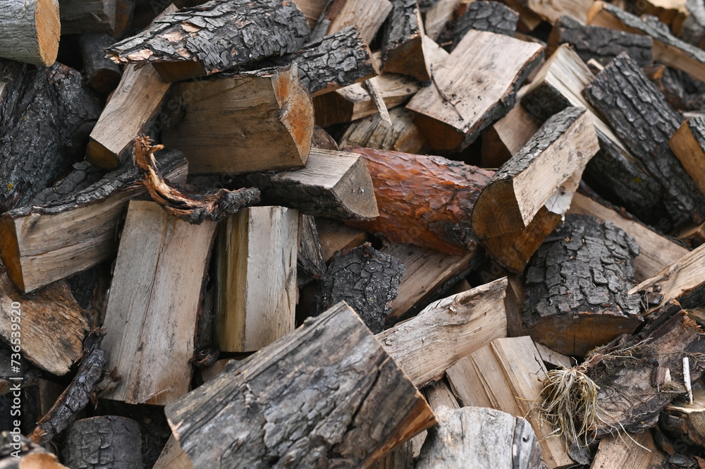 Natural biological fuel from chopped wooden logs. Background Natural biological fuel from chopped wooden logs. Background