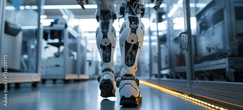 Within a dynamic robotics lab, engineers develop exoskeletons and prosthetic limbs equipped with advanced sensors