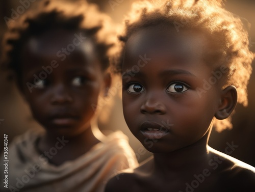 portrait of two African children suffer of poverty due to the unstable economic situation. © IvaNad