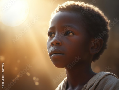 portrait of a small African thoughtful boy. protection and rescue of children. close-up.